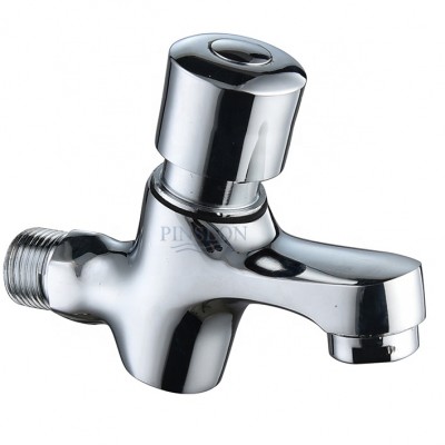 Button Style Self Closing Hand-pressing Type Time Delay Basin Faucet for Bathroom Toilet